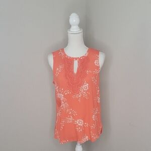 Daniel Rainn Coral Quin Sleeveless Kelyhole Crochet Blouse